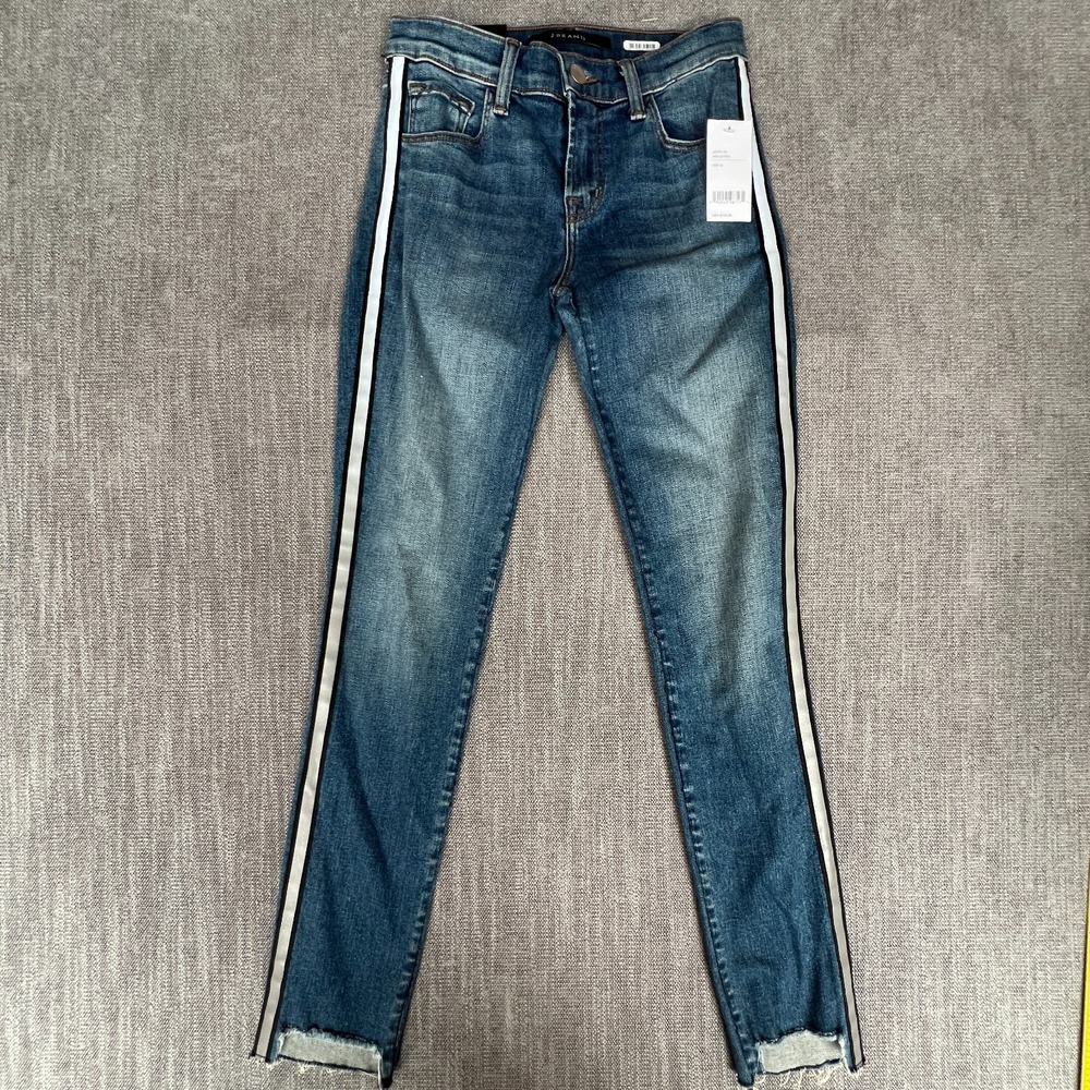 J Brand 811 Skinny Jeans Womens 24 Blue Reflecting Side Stripe Raw Hem Mid-Rise